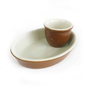 HALL Pottery Set Oval Dish #572 and Small Cup #351 1/2 Vintage Diner Brown